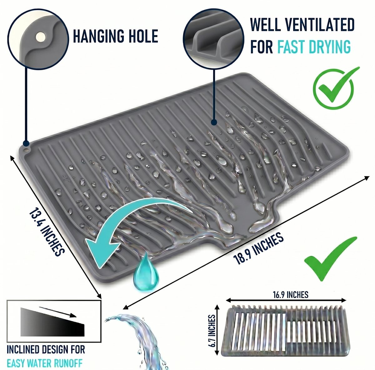 Banana Cuisine mat dimensions: 18.9 by 13.4 inches, well ventilated with a hanging hole and inclined design